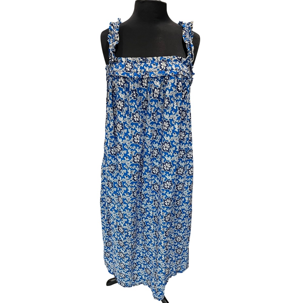 J.Crew Blue White Floral Ruffle Strap Smocked Midi Dress Medium